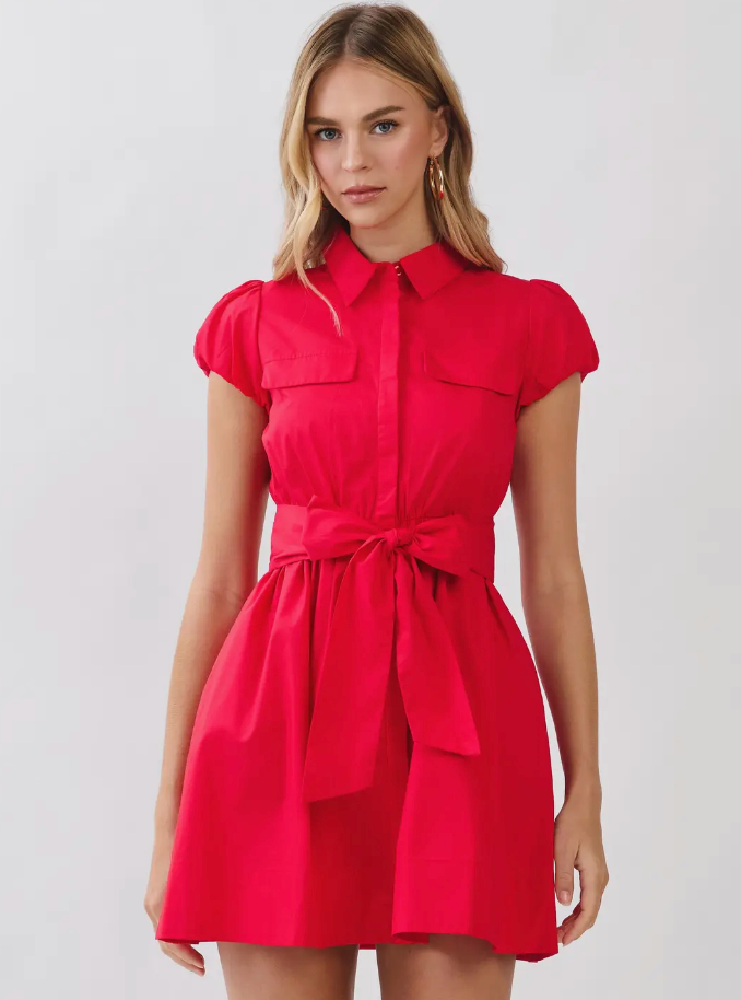 Red Puff Sleeve Mini Dress