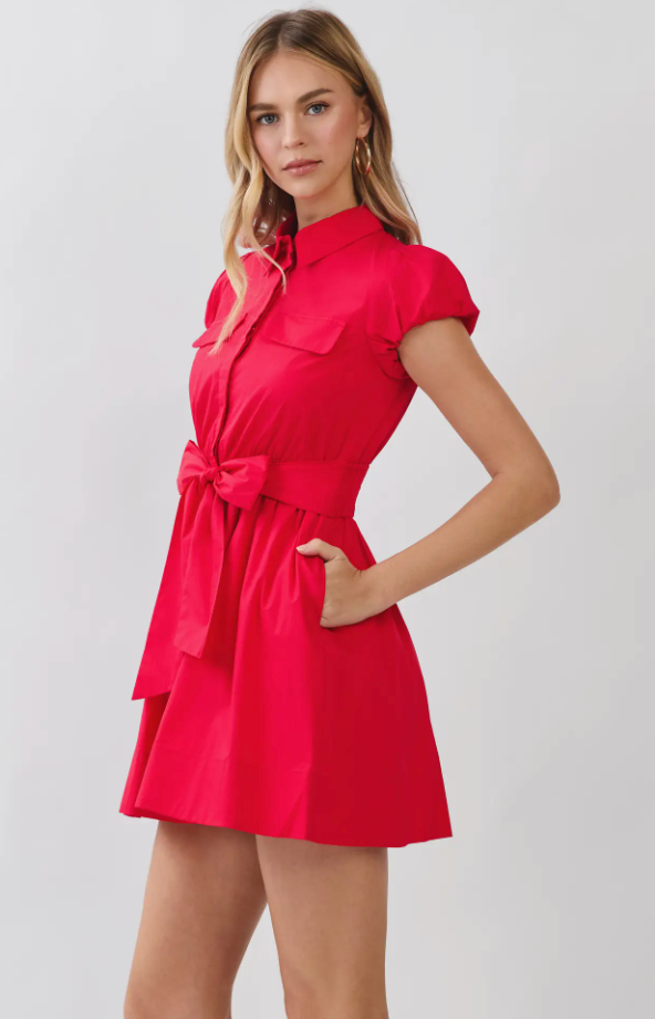Red Puff Sleeve Mini Dress