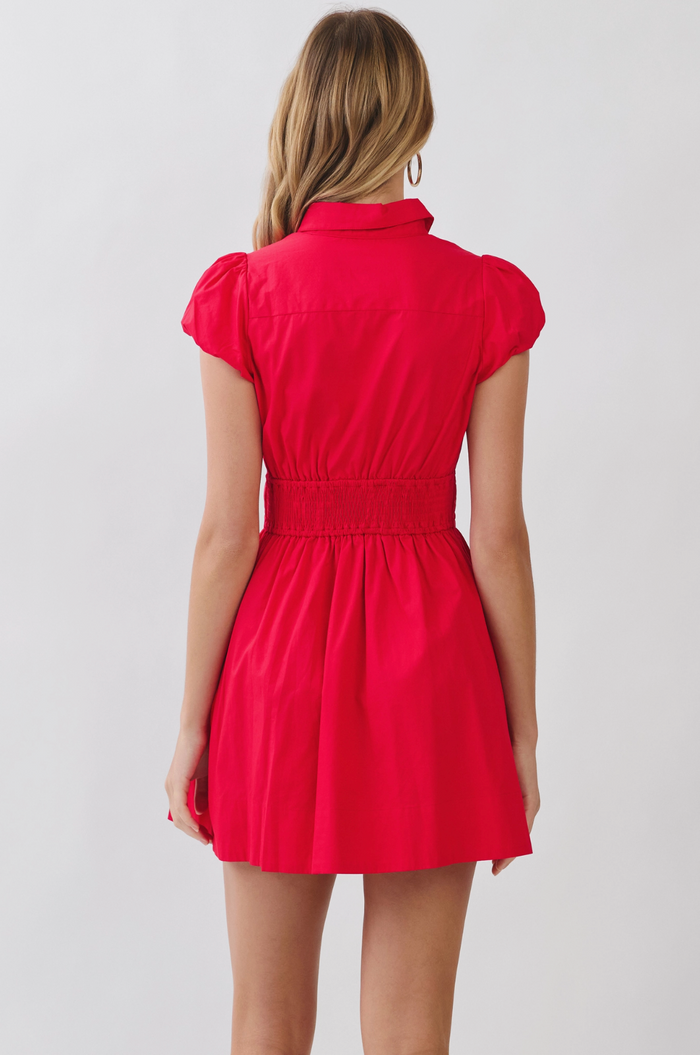 Red Puff Sleeve Mini Dress