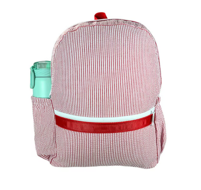 Red Seersucker Medium Backpack (Pockets)