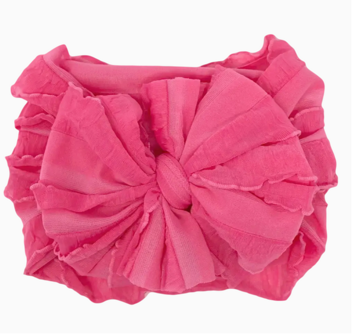 Ruffled Headband Bow - Candy Pink