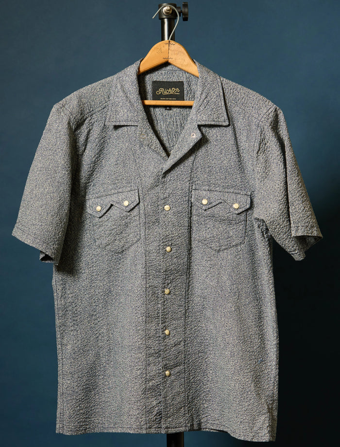 Salado Seersucker in Pedernales Blue Front
