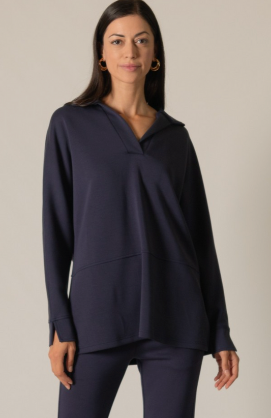 Scuba Butter Modal Collared Long Sleeve Top