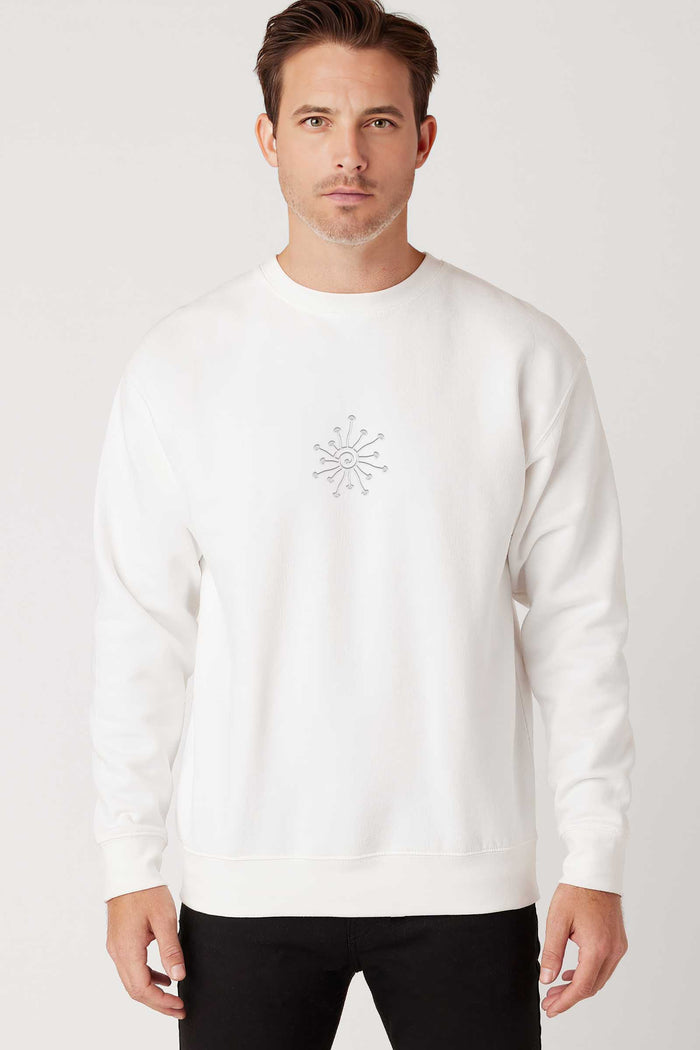 Shroomy - Monochrome Embroidery Men Sweatshirt - White - symbolika