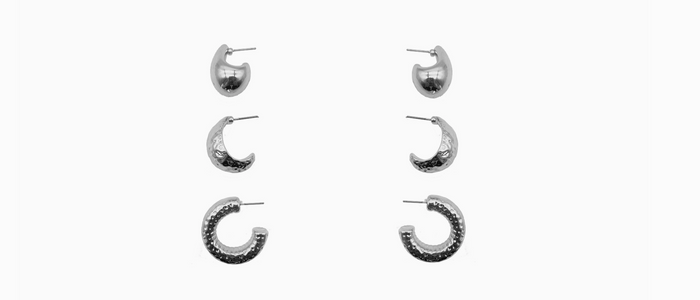 Silver Set of 3 Hoop Earrings