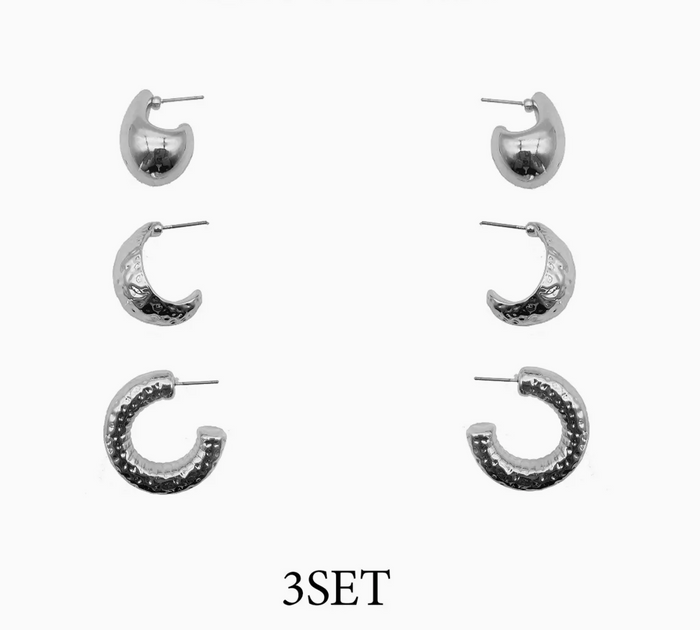 Silver Set of 3 Hoop Earrings