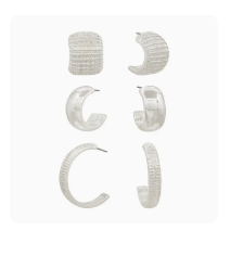Silver Textured Earrings-3pc set