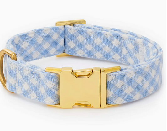 Sky Blue Gingham Dog Collar