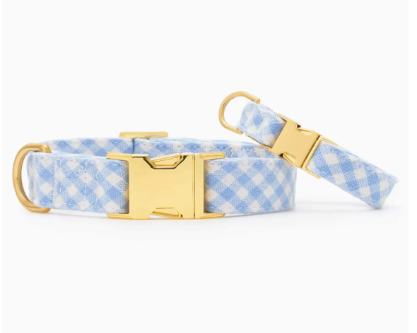 Sky Blue Gingham Dog Collar