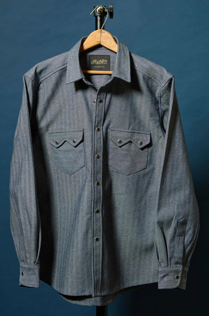 Sunset Route in Herringbone Denim Front