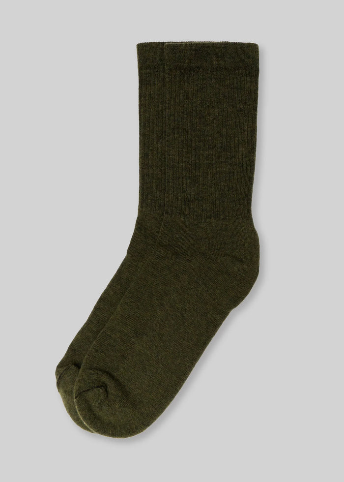 olive green socks front view on plain background