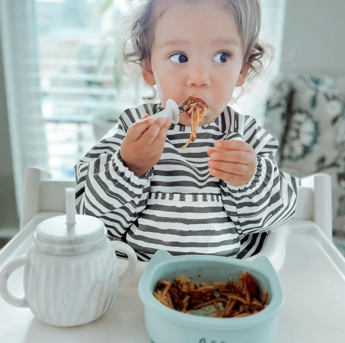 The Grayson Long Sleeve Bib - Brush Stripes Powder Blue