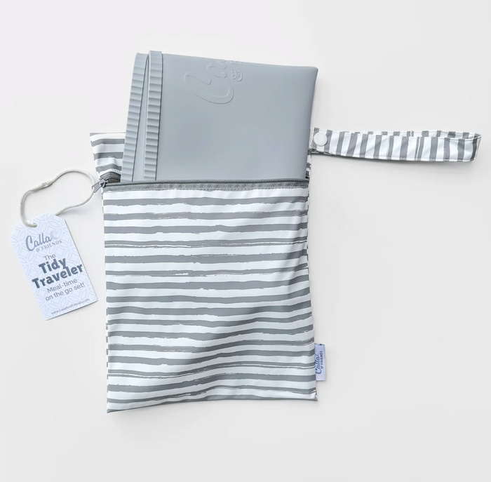 The Tidy Traveler Solid Placemat Set - Whisper Gray Brush Stripes
