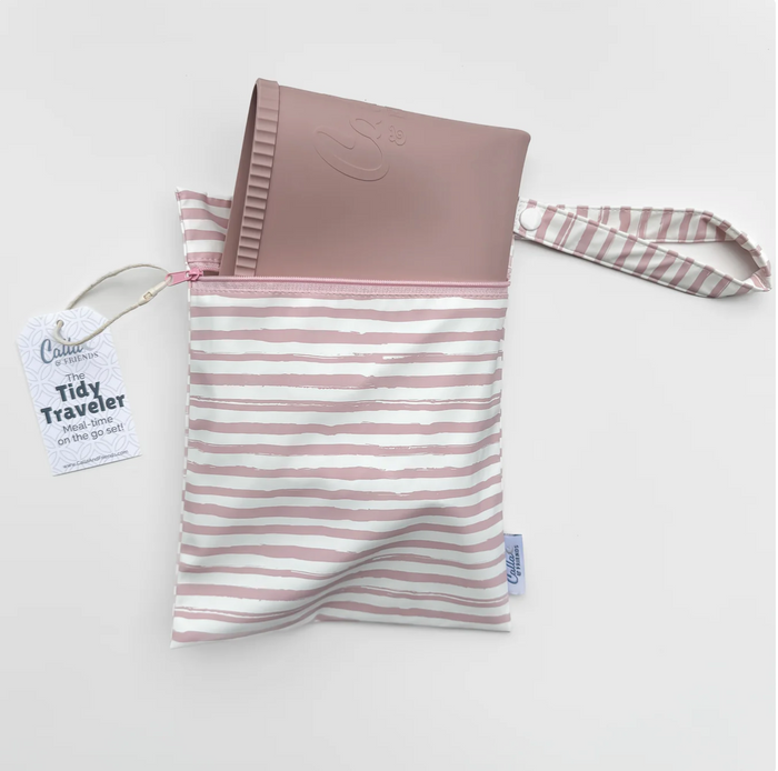 The Tidy Traveler Solid Placemat Set -Petal Pink Brush Stripes
