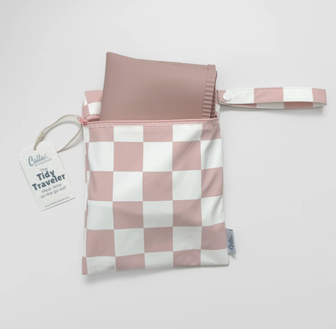 The Tidy Traveler Solid Placemat Set -Petal Pink Brush Stripes