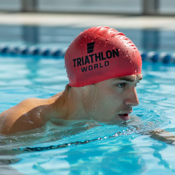 TriathlonWorld | Classic Silicone Badmuts | Red / Black