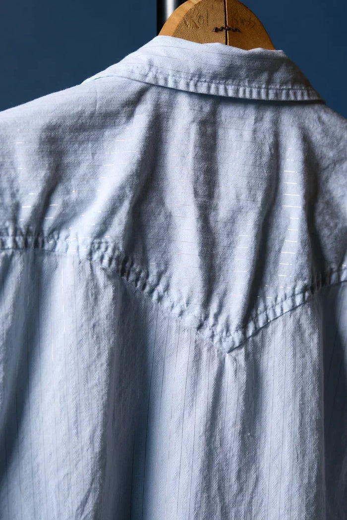 Western Lurex in Light Blue Peal Snap Shirt Back