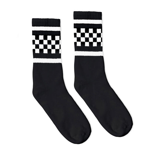 White Checkered Socks | Black: S/M