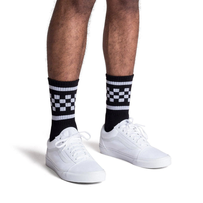 White Checkered Socks | Black: S/M