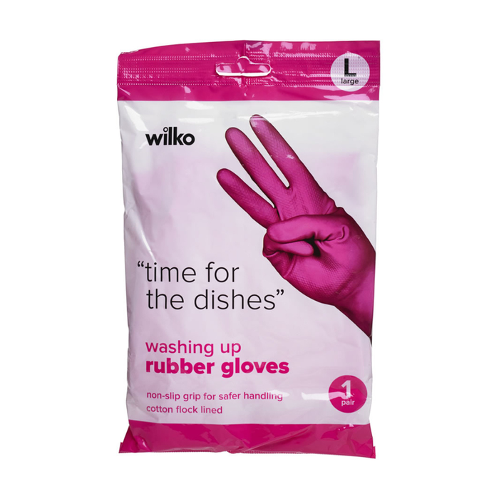 Wilko Rubber Washing Up Gloves "Time For Dishes"