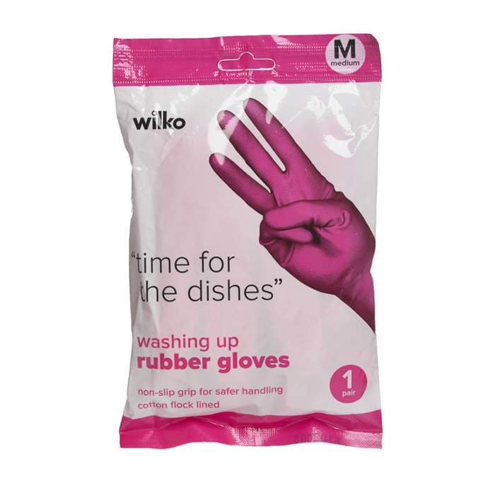 Wilko Rubber Washing Up Gloves "Time For Dishes"