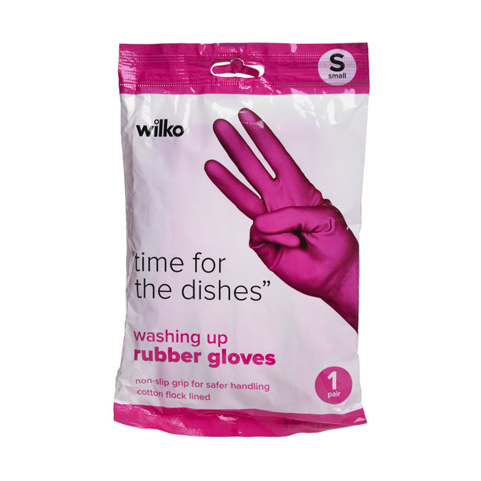Wilko Rubber Washing Up Gloves "Time For Dishes"