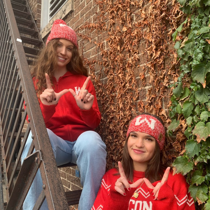 Wisconsin Alpaca Headband - Red & White W (WS)