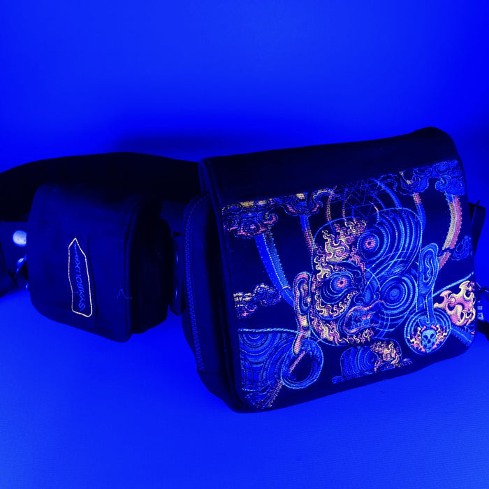 YogaBhoga Belt Bag — Meditation & Cosmic Energy Art Belt Bag - Detail Close-Up by Symbolika